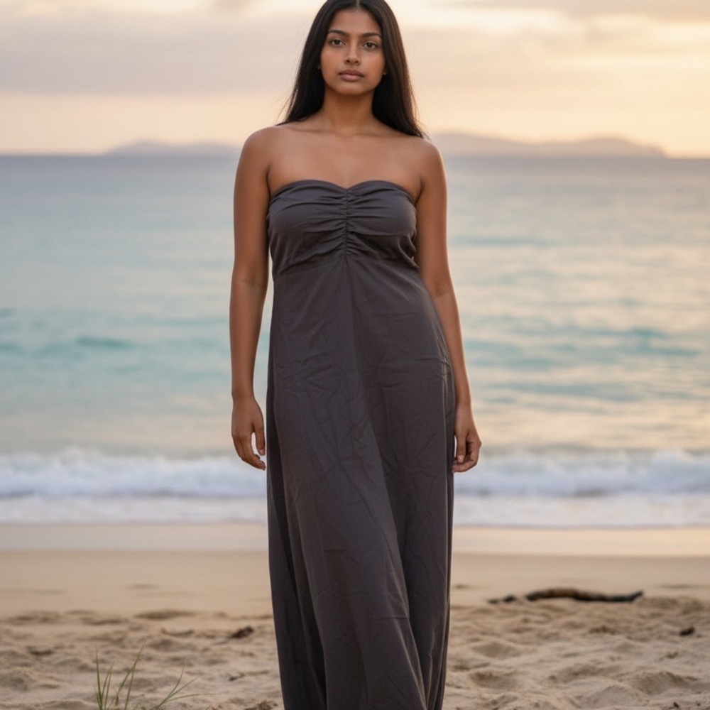 Riot Swim Brown Ruched Maxi Coverup dress